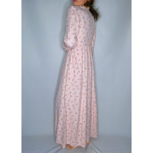70s Maxi Floral Dress Prairie Peasant Lace Trim - Gunne Sax Victorian Style XXS - Picture 6 of 9